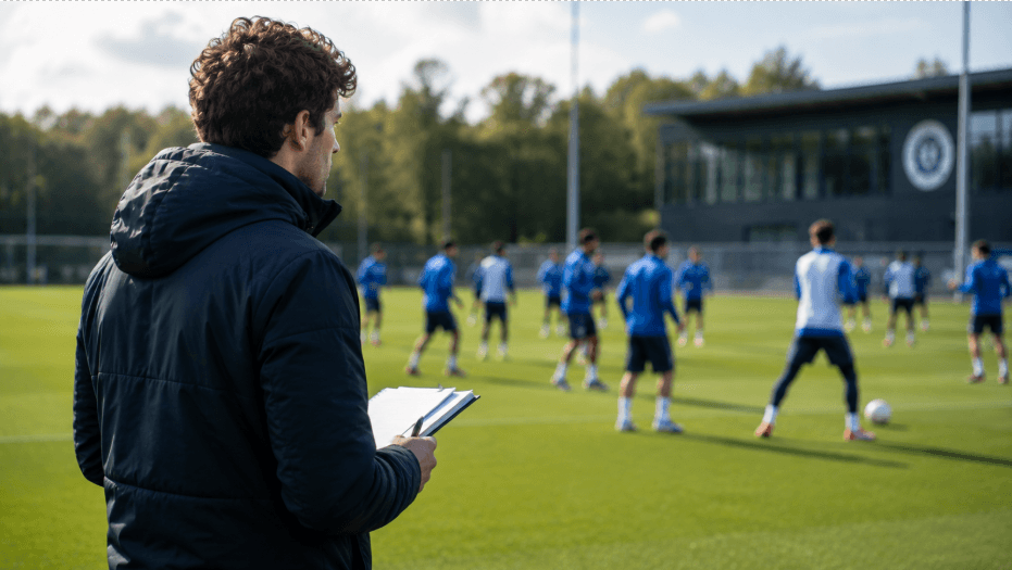 Coach and players in a training environment