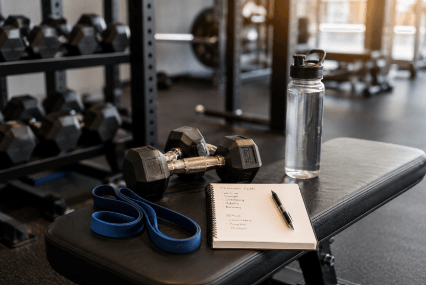 Exercise and planning equipment in a gym